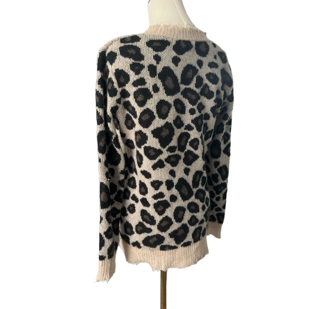 Aqua Distressed Leopard Print 100% Cashmere Sweater Edgy Animal Grunge 80s Small - Picture 7 of 12